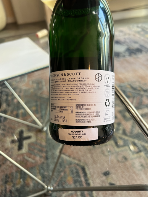 Noughty Non-alcoholic wine back label