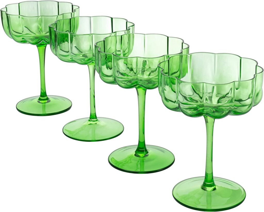 green flower coup wine glass