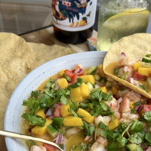 Shrimp ceviche and white port tonic pairing